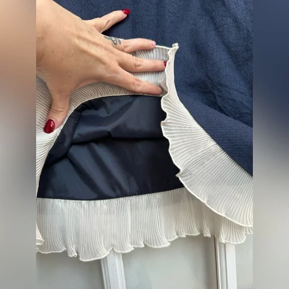 Vintage Betsey Johnson Retro Y2K 90’s Navy A-Line Layered Hem Skirt Size 6 - Picture 5 of 9